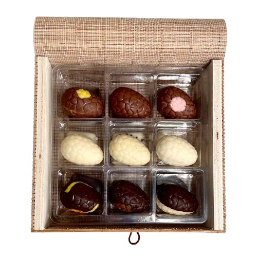 chocolate by OBEL - Bambuslåda med 9 Belgiska Gourmet Påskägg 120 gram