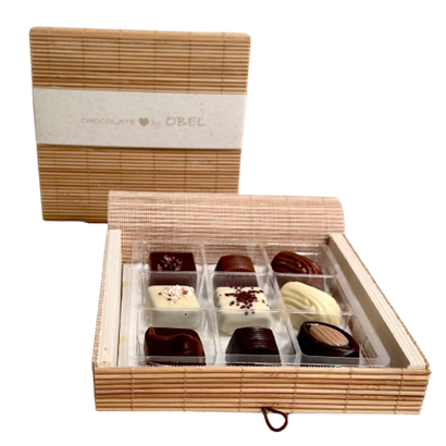 chocolate by OBEL - Bambuslåda med 9 Belgiska Gourmet dessertbitar 120 gram