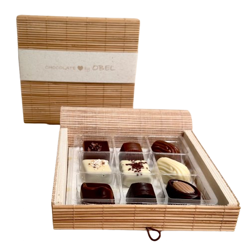 chocolate by OBEL - Bambuslåda med 9 Belgiska Gourmet dessertbitar 120 gram