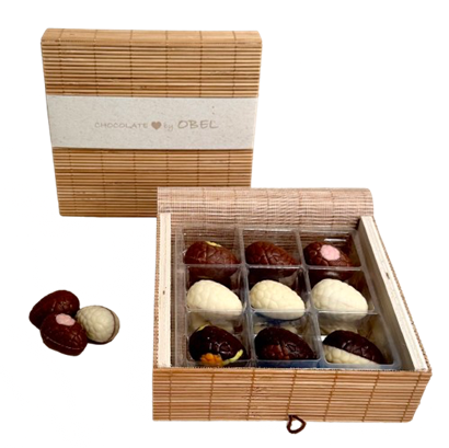 chocolate by OBEL - Bambuslåda med 18 Belgiska Gourmet Påskägg 240 gram