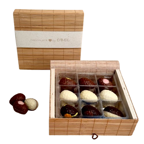 chocolate by OBEL - Bambuslåda med 18 Belgiska Gourmet Påskägg 240 gram