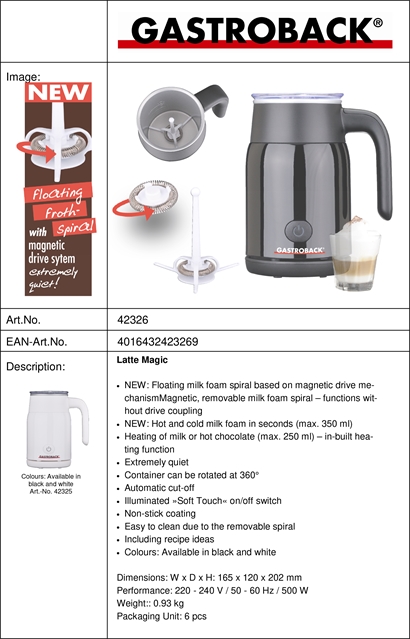 Gastroback Milk Foamer Black - Rekommenderat utpris 699,-