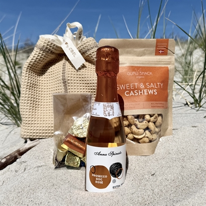 Våffelvävd bomullspåse med Rosé Prosecco och Snacks