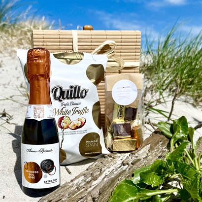 Bambulåda med Rosé Prosecco, Italiensk Lyxchoklad och Läcker Tryffelchips