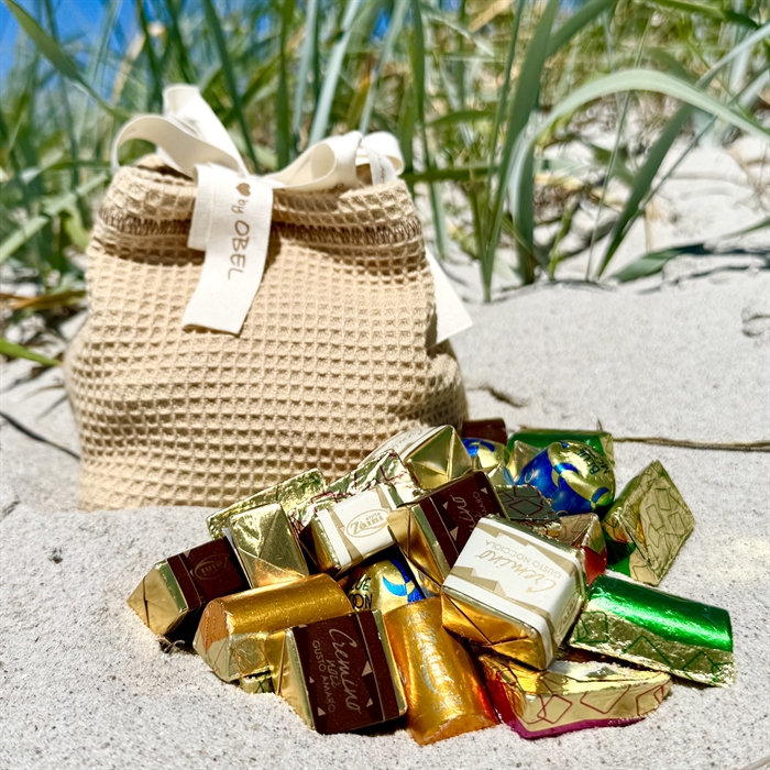 Våffelvävd Bomullspåse med Italiensk Choklad Passion 400 gram