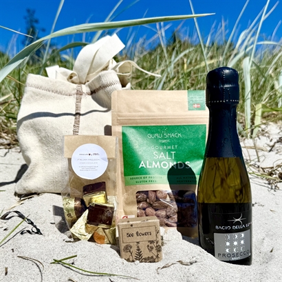 Rustik bomullspåse med Prosecco, Blomsteräng och Snacks