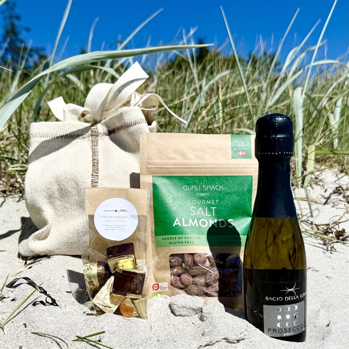 Rustik bomullspåse med Prosecco, Italiensk Choklad Passion och Salta Mandlar