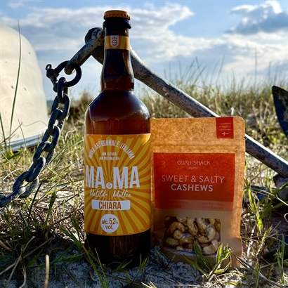 Sommarpresent med 75 cl italiensk öl och ekologiska cashewnötter