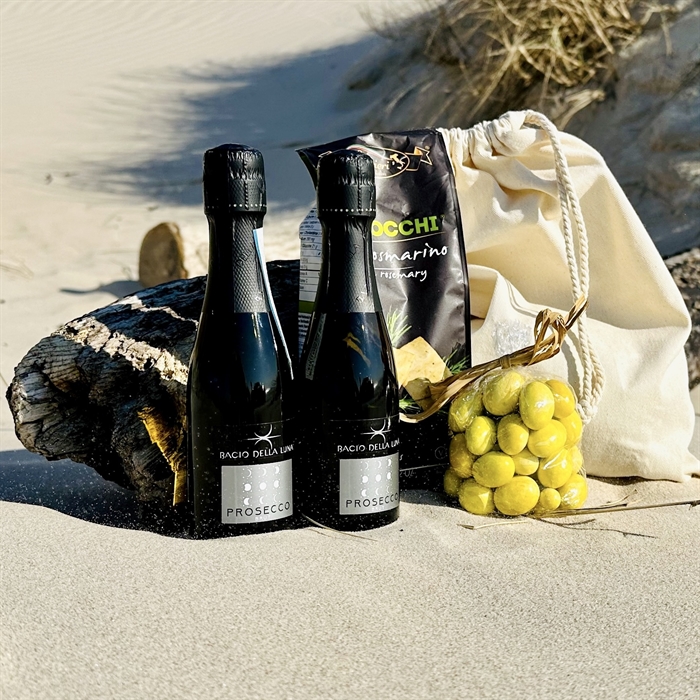 Prosecco och Snacks i Ekobomullspåse - Delningsvänlig Sommarpresent