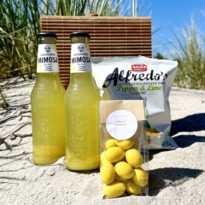 Sommarpresent - Alkoholfri Mimosa och snacks i Bambulåda