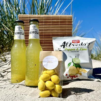 Sommarpresent - Alkoholfri Mimosa och snacks i Bambulåda