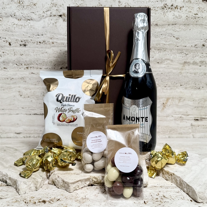 Gåvokorg med italiensk Spumante, snacks och choklad