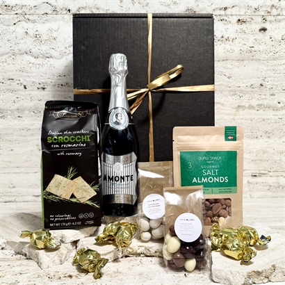 Gåvokorg med italienska delikatesser, Bubbel och choklad