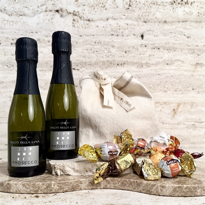 Rustik bomullspåse med Prosecco och Lyxig Chokladblandning 500 gram