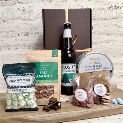 Danska specialiteter med julöl packade i presentlåda
