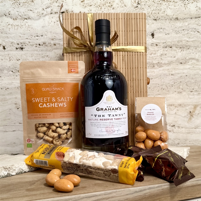 Bambuslåda med Grahams The Tawny och välsmakande julgodis
