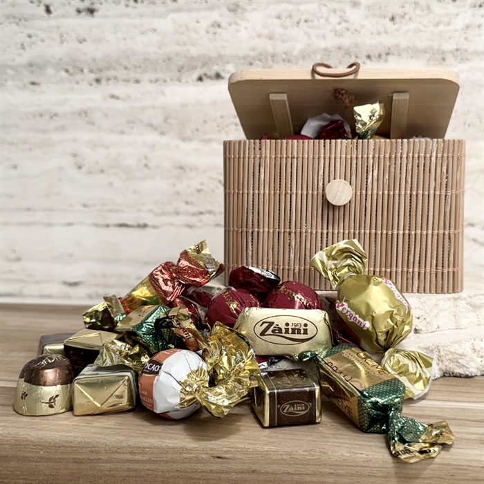 Lyxig chokladblandning 300 gram i naturfärgad bambulåda