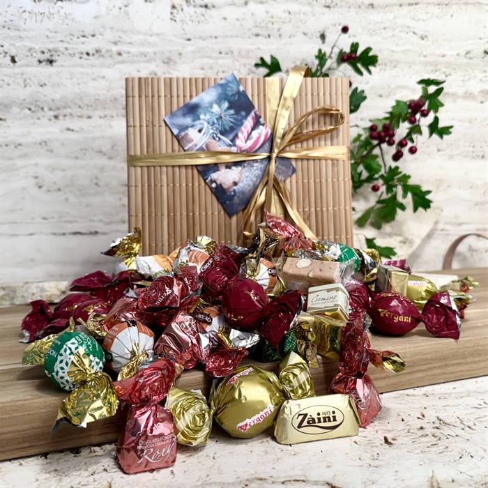 Lyxig chokladblandning 600 gram i naturfärgad bambulåda