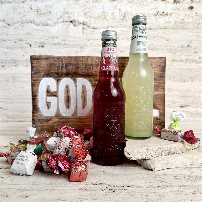 GOD JUL träskrin i valnötsträ med Italiensk lemonad & 300 gram lyxig chokladblandning