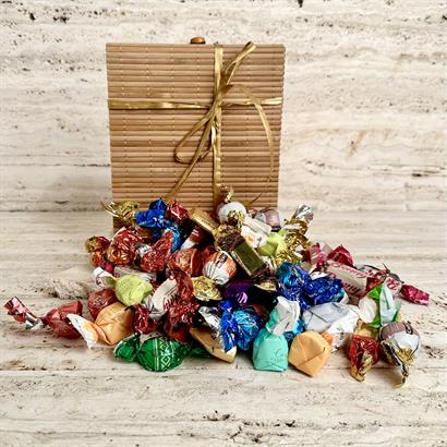 Lyxig chokladblandning 600 gram i naturfärgad bambulåda
