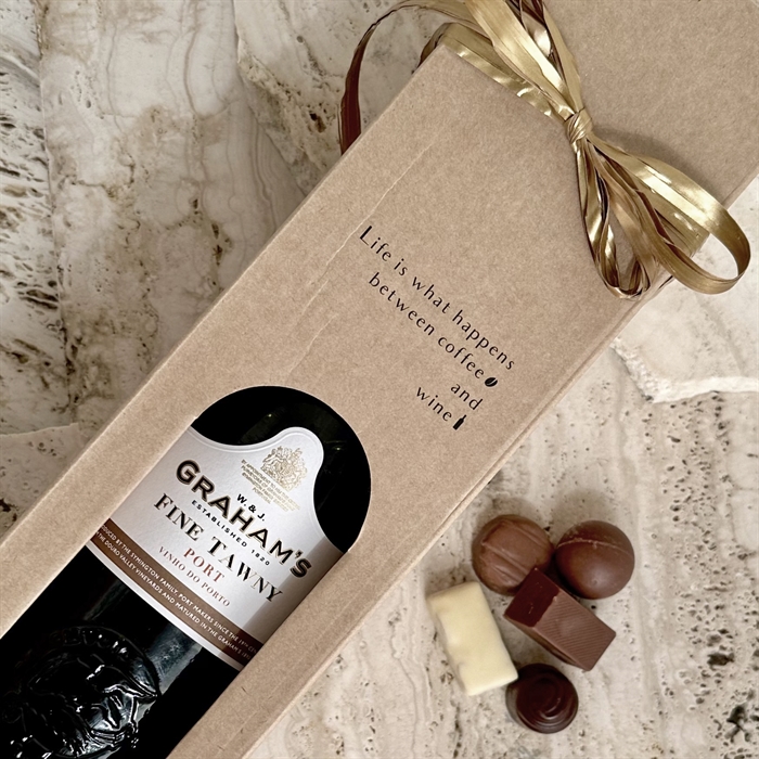 Företagsjulklapp med Grahams Fine Tawny portvin & lyxig choklad