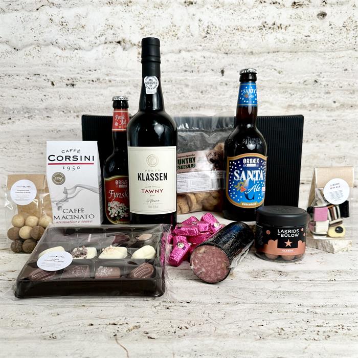 Dansk & Dejlig - Stor slaktarkorg med öl, portvin, salami, fläsksvålar och massor av godsaker