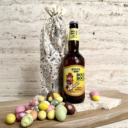 Bomullspåse med påsktryck, Ekologisk Påskebrygd & Påskchoklad 200 gram