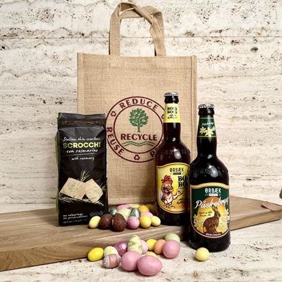 Shoppingväska med Ekologisk Påskebrygd, Kex och Påskchoklad 